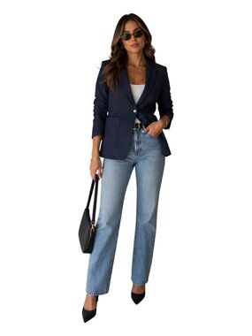 Club Monaco Navy Blazer Single Button Tailored Textured M